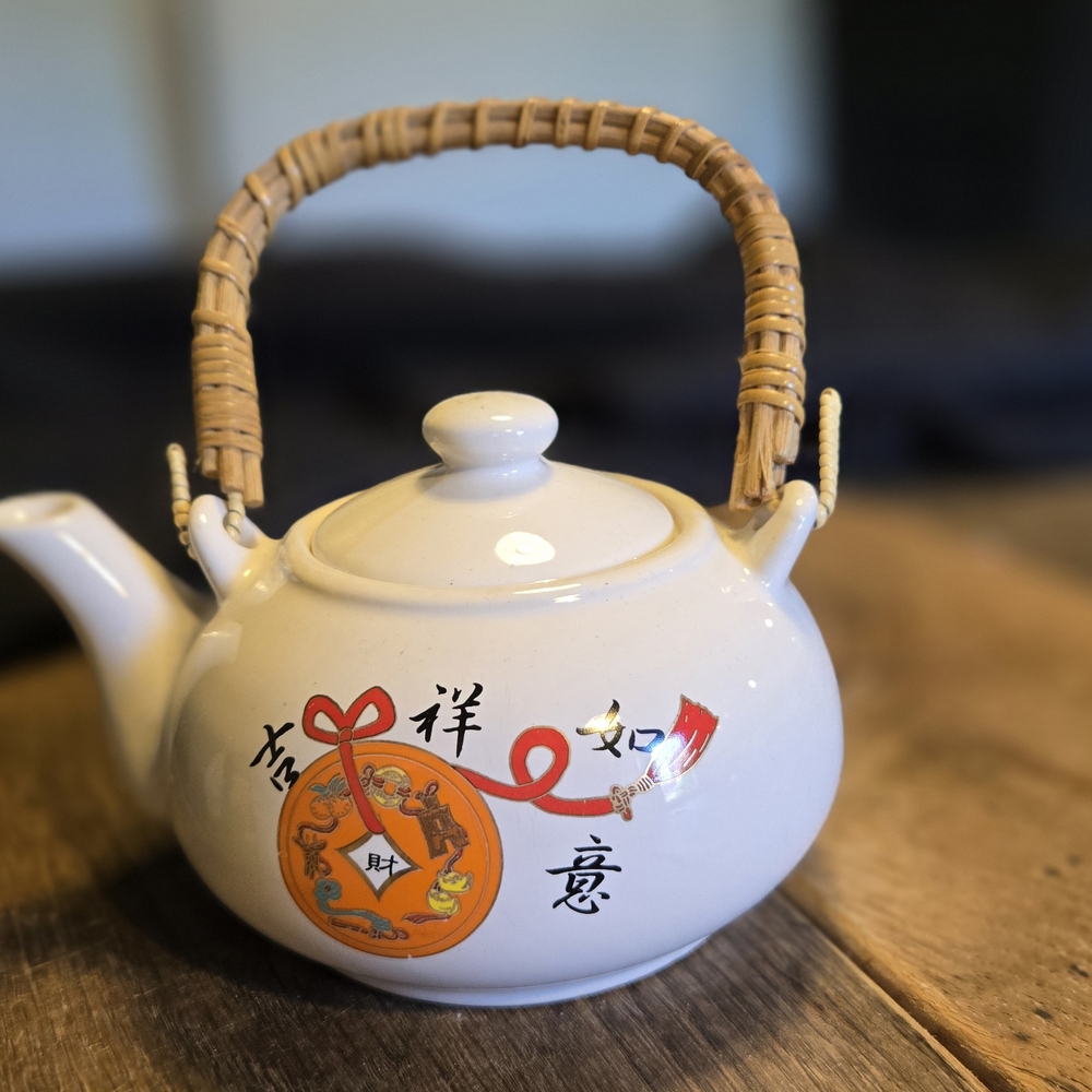 Vintage BOHO Teapot with Bamboo Handle